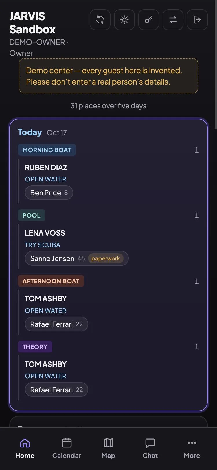 The JARVIS App home screen